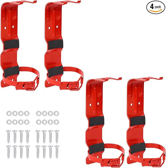 4Pack Fire Extinguisher Mount - 2.5LB Fire Extinguisher Bracket for Home Car Truck RV, Heavy Duty Fire Extinguisher Wall Mount Holder(Red)