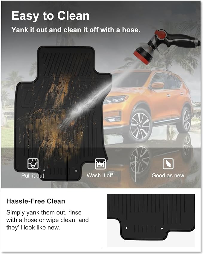 Kiwi Master Floor Mats for 2014-2020 Nissan Rogue | OEM Replacement 999E1-G2000, Custom Fit All Weather Car Mats, Heavy Duty TPE Floor Liners, Front & Rear 2 Row Set, Black