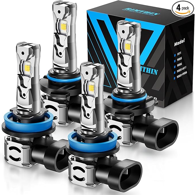 rimthin 9005+H11 Bulbs Combo, H 11 9005 Tail Lights Bulb, 64,000LM 800% Brighter with Cooling Fan, Plug and Play, Pack of 4