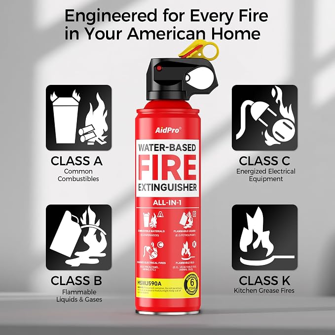 Fire Extinguisher 6-Pack,Certified Home & Travel Fire Safety Kit,for Kitchen/Car/Home/Travel,A/B/C/K Fire Protection,Prevents Reignition,Includes Quick-Mount Bracket.
