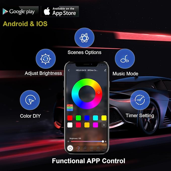 Underglow Car Lights, 4 pcs RGB-IC Smart LED Lights with APP and Remote Control, 16 Million Colors DIY Sound Active Function Music Mode, Underglow Kit for Car, SUVs, Trucks (Multicolor)