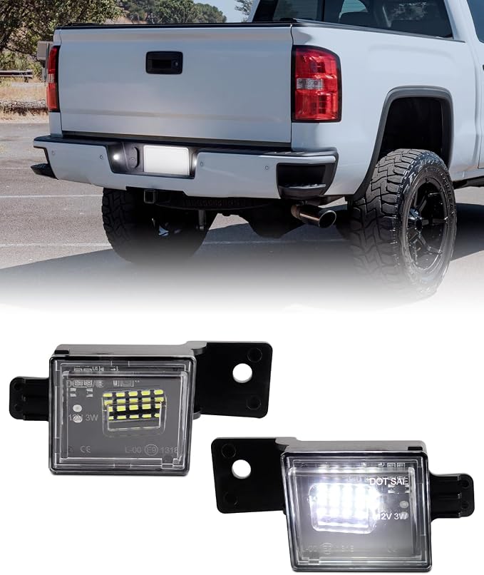 LED License Plate Light for 2014-2023 Chevy Silverado GMC Sierra 1500 | 2500HD 3500HD, 2015-2021 Colorado Canyon Pickup Tag Lamp Assembly 6000K White, Pack of 2