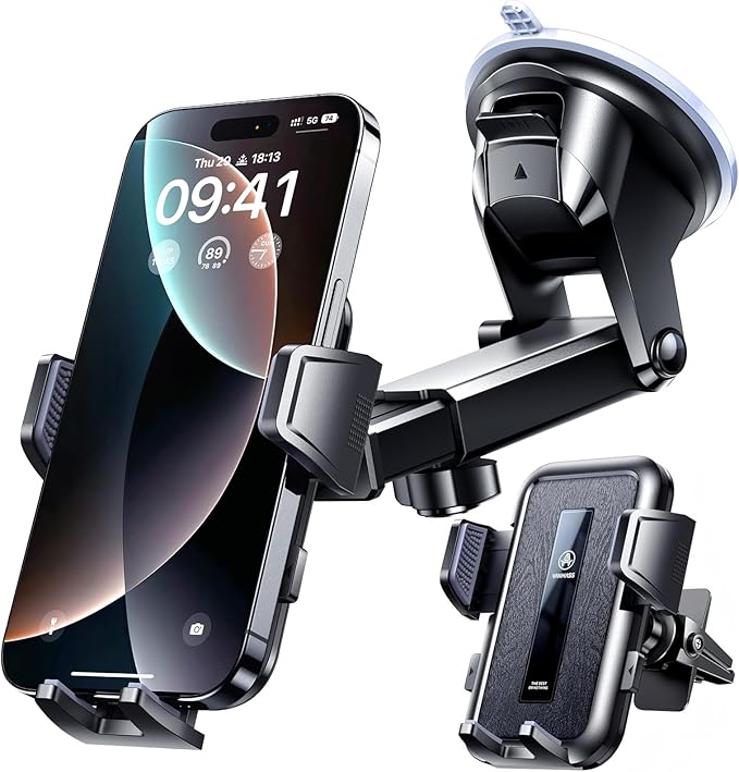 VANMASS 2026 Car Phone Holder【Military-Grade Strongest 90+LBS Suction】Phone Holder for Your Car Dashboard Windshield Vent Cell Phone Mount Truck Stand Cradle for iPhone 17 Pro Max 16 15 14 13 Android