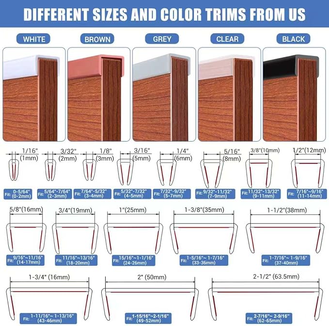 Rubber Edge Trim, Self-Adhesive House Door Edge Guard, Flexible U Shaped Edge Banding, Peel and Stick 1-3/8"(35mm) Wide Size U Shaped Protector, Baby Proof Guards for Plywood, Furniture, 20Ft