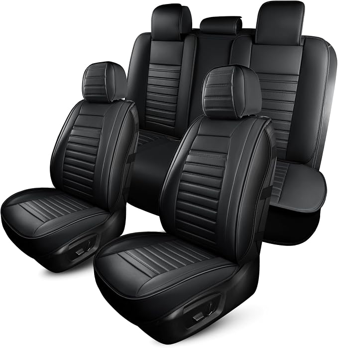 HChengkikz Car Seat Cover, Faux Leather, Waterproof (Black) | Breathable, Airbag Compatible, Easy Maintenance, Universal Fit for Most Sedans SUVs Pick-ups Trucks