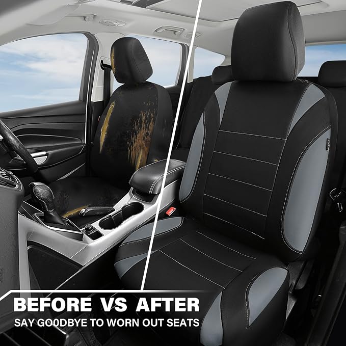 CAR PASS Waterproof Car Seat Covers Front Seats Only with 5mm Composite EVA, Neoprene Car Seat Cover with Separate Headrest Cover, Quick Setup Universal Fit for Car SUV Trucks,Airbag Compatible（Gray