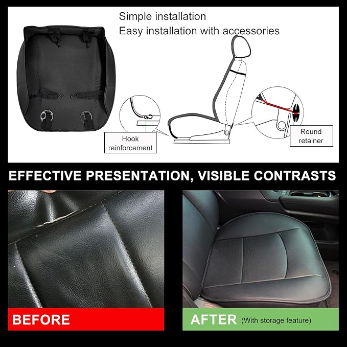Car Seat Bottom Cover, Premium PU Leather Seat Protection Without Backrest, Front Bottom Seat Cushion Covers for Most Vehicles, Universal Interior Decor Car Accessories