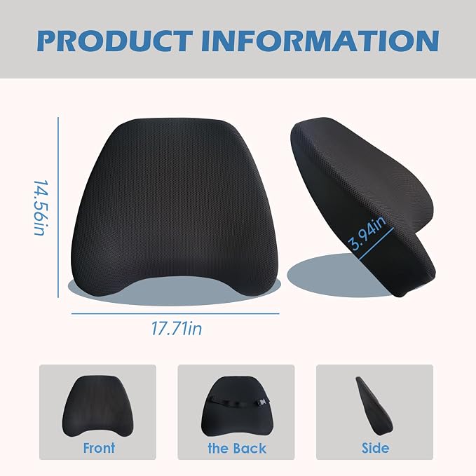 Super Cozy Lumbar Support Pillow for Car/Office Chair, 100% Memory Foam | Lumbar Pillow with Breathable Removable Cover, Ergonomic Design - Back Support for Back Pain Relief(Adjustable Strap, Black)