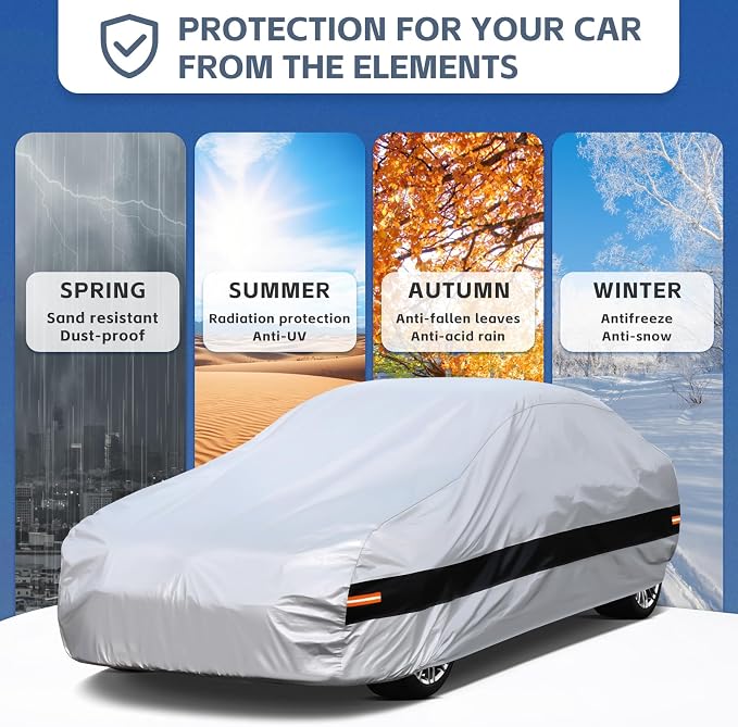 10 Layers Car Cover Custom fit for Ford Mustang/Shelby (1964-2024) Waterproof All Weather for Automobiles, Outdoor Full Cover Rain Sun UV Protection.Silver