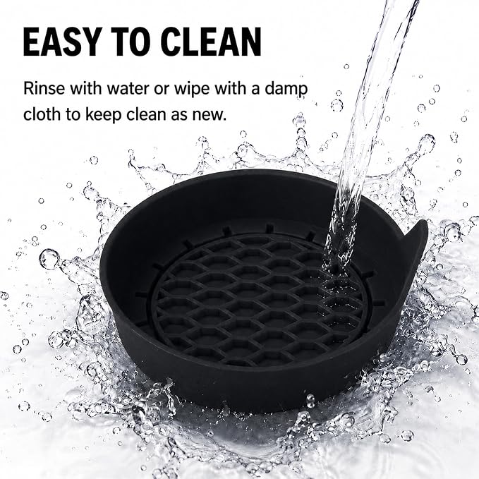 4 Pack Car Cup Holder Coaster, 3.15 Inch Non-Slip Silicone, Black | Cup holder insert, spill proof ,raised lip, honeycomb base, rinse clean, fits most sedans suvs trucks, automotive accessories