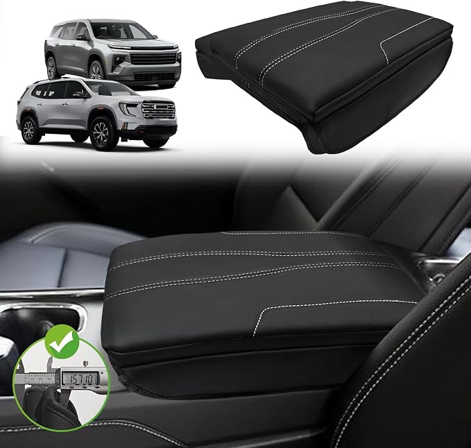 Muslogy Center Console Armrest Cover Fit for GMC Acadia & Chevy Traverse 2024-2026 & 2025-2026 Buick Enclave Accessories, Comfort Armrest Pad Console Lid Cushion Vegan Leather 1-Inch Extra Thick