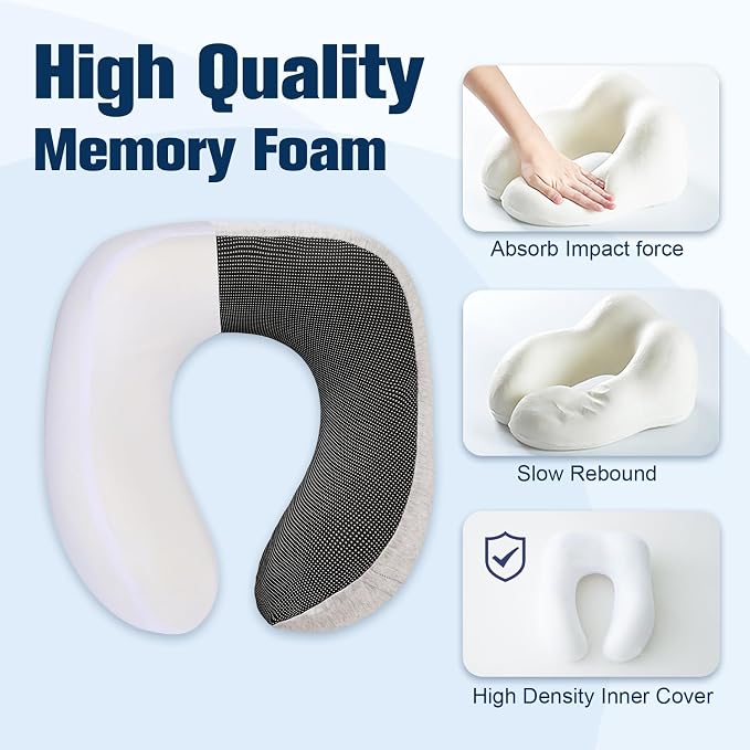 Cirorld Neck Pillow for Traveling, Travel Pillows for Airplanes,100% Pure Memory Foam Travel Neck Pillow, Adjustable Flight Pillow, Portable Plane Accessories with Eye Mask, Earplugs, Carry Bag