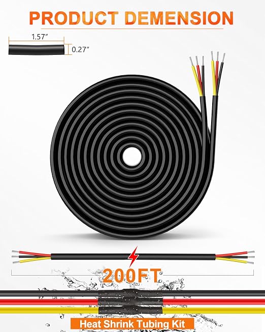 NAOEVO 18 Gauge Wire 3 Conductor Electrical Wire, 18 AWG Stranded PVC Cord, 12V Low Voltage/Tinned Copper/Flexible Cable for Automotive Wiring, Lamp Cord, Marine Cable (200FT)