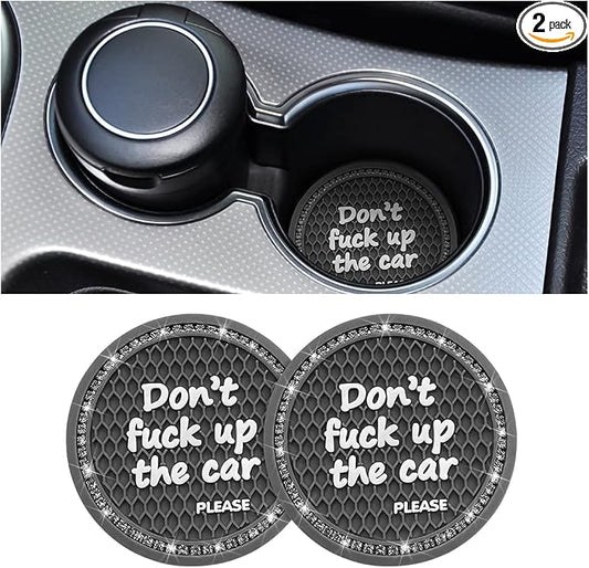 2 Pack Bling Car Coasters for Cup Holder, Crystal Rhinestone 2.75 in Cup Holder Coaster, Silicone Anti-Slip Insert Cup Mats for Women, Interior Accessories Universal for Most Cars (Deep Gray)