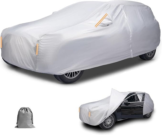 Caromop 10-Layer Waterproof Car Cover All Weather Protection (Snow, Rain, Sun) with Secure Fit Straps and Easy On/Off Zipper-Size S2 (See Size-Chart)