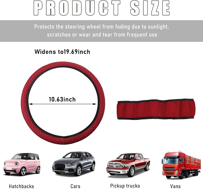 Wevdn Elastic Stretch Steering Wheel Cover, 15"×15" Microfiber Breathable Ice Silk Steering Wheel Protector, Anti-Slip Elastic Steering Wheel Cover for Men Women, Car Accessories (Wine Red)