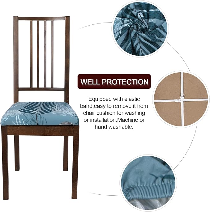 SearchI Seat Covers for Dining Room Chairs Stretch Printed Chair Seat Covers Set of 4, Removable Washable Upholstered Chair Seat Protector Cushion Slipcovers for Kitchen, Office(Summer Pattern)