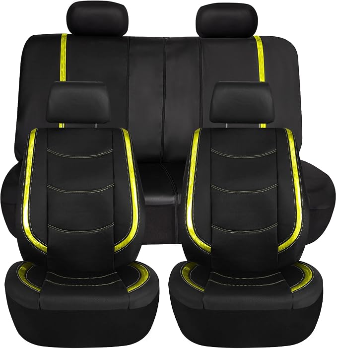 FH Group Full Set Faux Leather Car Seat Covers - Universal Fit, Low Back Front Seat Covers, Airbag Compatible, Split Bench Rear, Seat Cover for SUV, Sedan, Yellow