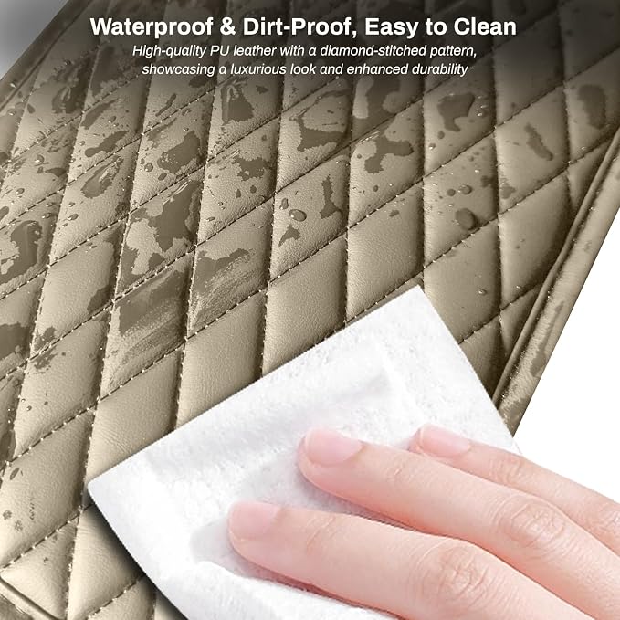 Ouzorp Car Center Console Cover Upgraded Microfiber Leather Car Arm Rest Cover with 2 Storage Bags Universal Armrest Cover for Car Storage Box Car Interior Accessories Protector for Most Vehicle-Beige
