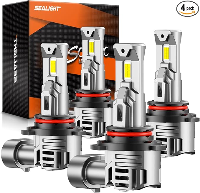 SEALIGHT S1 Pro 9005 9006 LED Bulbs Combo, 80000LM Super Bright 6500K Cool White, 1:1 OEM Size, 60000Hrs Lifespan with Cooling Fan, Plug-N-Play Pack of 4