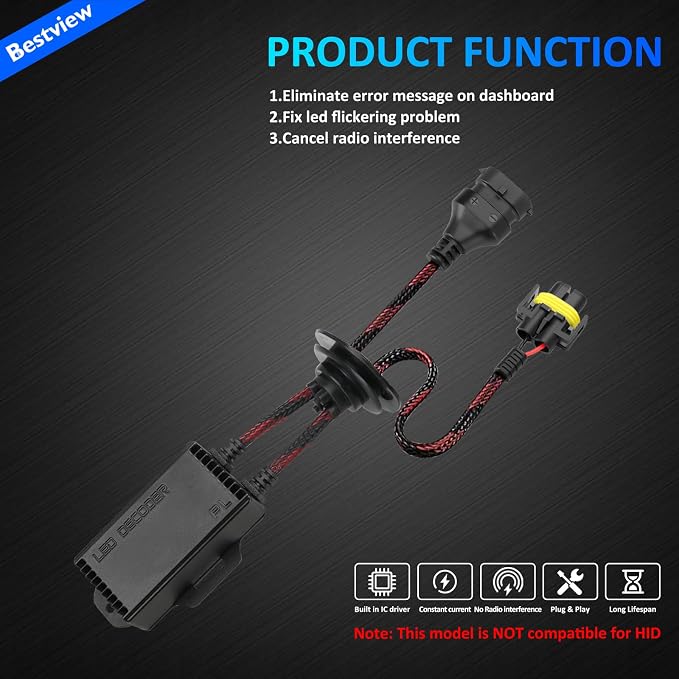 2PCS H8 H9 H11 LED Light Canbus Decoder: Anti Flicker Harness, Resistor Decoders Error Free, LED Warning Canceller Resistor Adapter, H8 Canbus Decoder Upgrade with Waterproof Rubber Ring