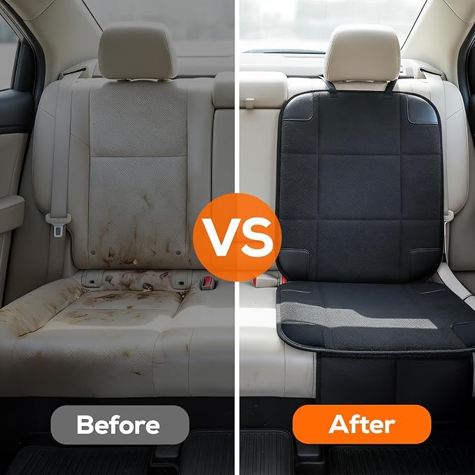 VLM Car Seat Protector for Child Baby Car Seat,600D Waterproof Car Seat Cover with Thick Padding, Non-Slip Backing and 2 Mesh Storage Pockets (2 Pack)