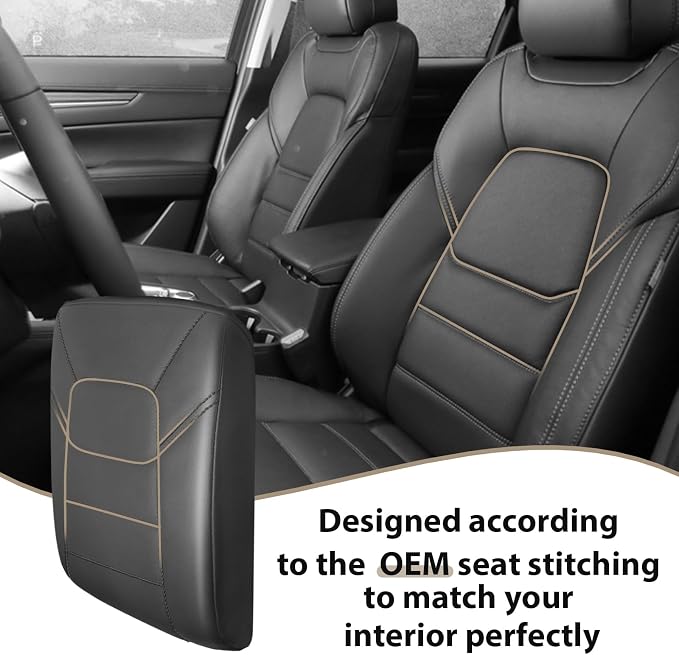 Muslogy Center Console Armrest Cover Fit for Mazda CX-5 2017-2025 2026 Accessories, Comfort Armrest Pad Console Lid Cushion Vegan Leather Regular Thick(Black/Black Trim)