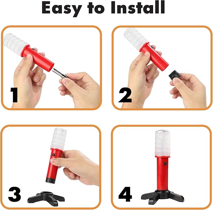 Twinkle Star LED Emergency Roadside Flares Kit, Set of 2 | Safety Strobe Road Warning Light, Highway Beacon Alert Flare, Magnetic Base, Detachable Stand, Solid Storage Case