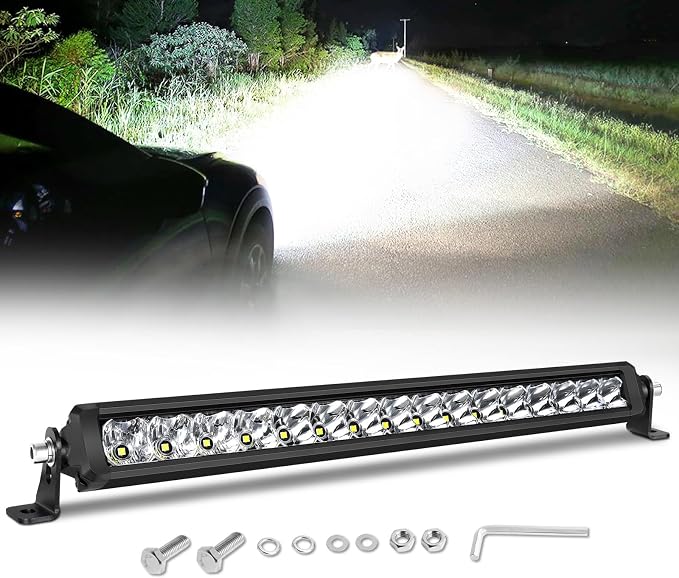 18 Inch Light Bar Slim, SWATOW INDUSTRIES 80W 18" Single Row LED Bar Spot Flood Offroad Driving Light Bumper Mounts Hood Bulge Mount for F150 Wrangler Toyota Ram Chevy Truck UTV ATV SUV