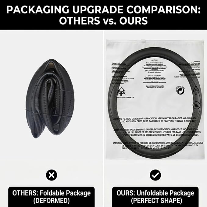 Genuine Leather Steering Wheel Cover, Real Cowhide for 14.5-15 Inch Steering Wheels, Universal Fit for Cars and Trucks (Black)