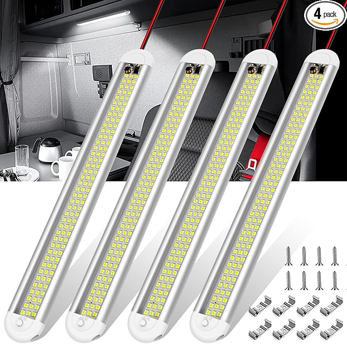 12v LED Interior Light Bar，CT CAPETRONIX 120LEDs 1500LM 8W DC 12 Volt led Strip Lights with ON/Off Switch，for Enclosed Cargo Trailer, Car RV Van Truck Lorry Camper Boat Caravan Motorhome (4Pack)
