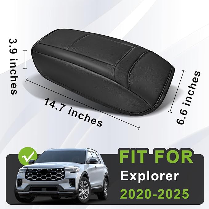 Muslogy Center Console Armrest Cover Fit for Ford Explorer 2020-2024 2025 2026 Accessories, Comfort Armrest Pad Console Lid Cushion Vegan Leather Regular Thick