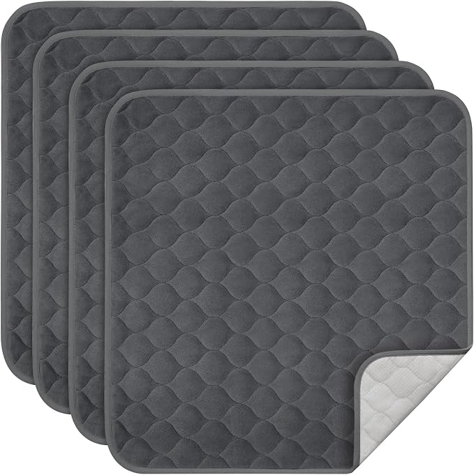 Reusable Waterproof Incontinence Chair Pads (22" x 21") - Machine Washable Seat Protector - Chair Protector Seat Cover, Extra Heavy Absorbency, Seat, Car, Wheelchair & Recliner (Grey, 4 Pack)