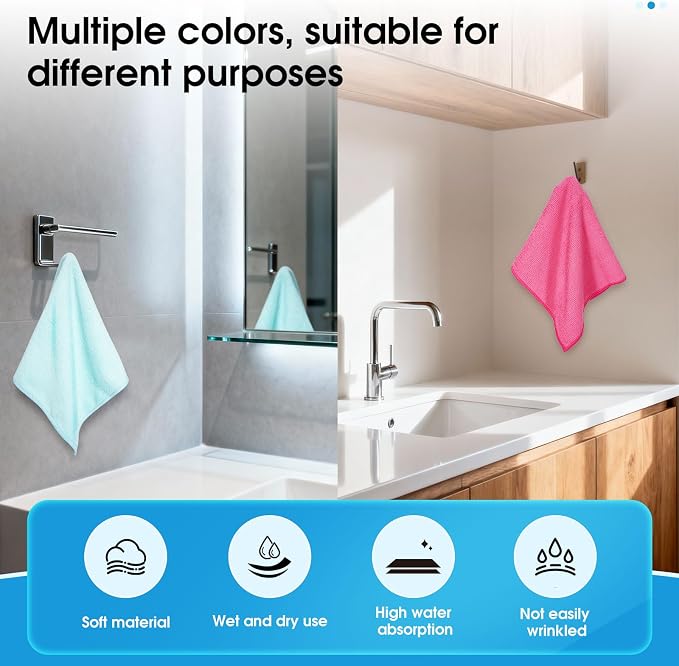 QYL Microfiber Cleaning Cloth,12 Pack Cleaning Rags, Cleaning Towels with 4 Color Assorted, 11.8"X11.8"(Green/Blue/Yellow/Pink)