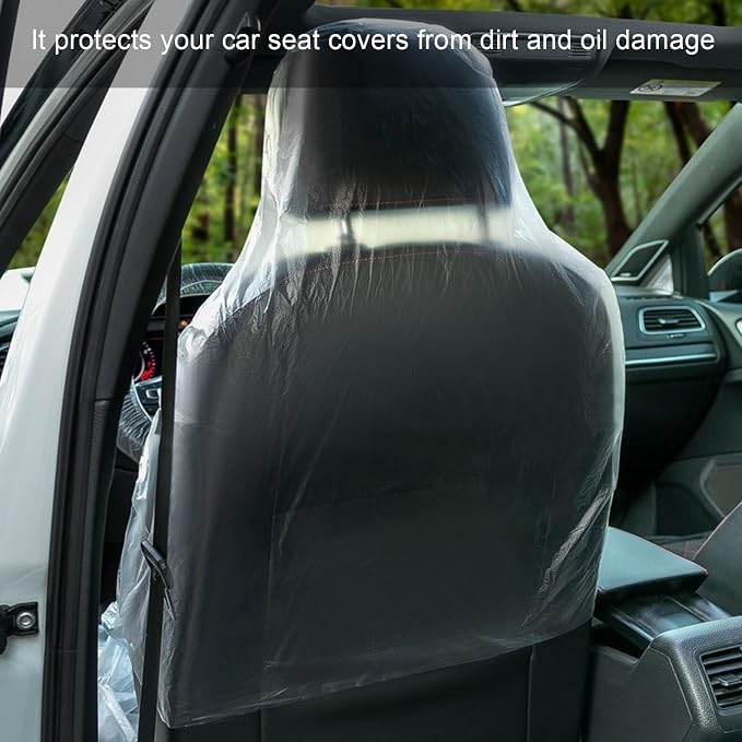 50 PCS Disposable Car Seat Covers, Clear Vehicle Seat Cover Waterproof Plastic Protector, Temporary Protective Covers for Airplane Seats/Restaurant Seats/Salon Chairs