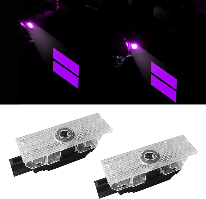 YOSRTER 2PCS Door Lights for Dodge Challenger Accessories LED Ghost Shadow Welcome Puddle Projection Lamps for Dodge Challenger Interior Accessories(Purple Double Stripe)