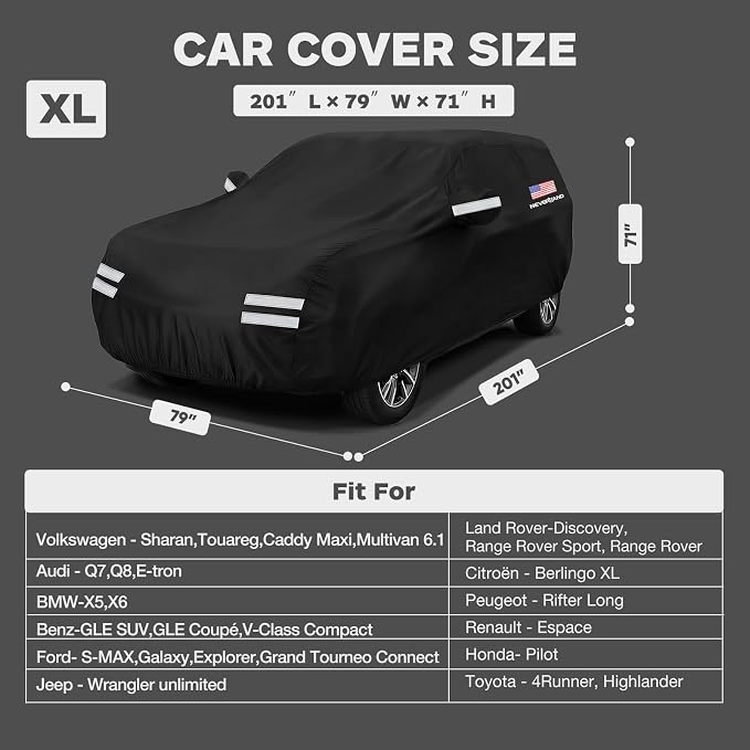 SUV Car Cover, Full SUV Car Covers Waterproof All Weather Dustproof, Snowproof, UV Protection Car Covers for Automobiles Universal Fit for SUV Cover Size 201''L x 79''W x 71''H
