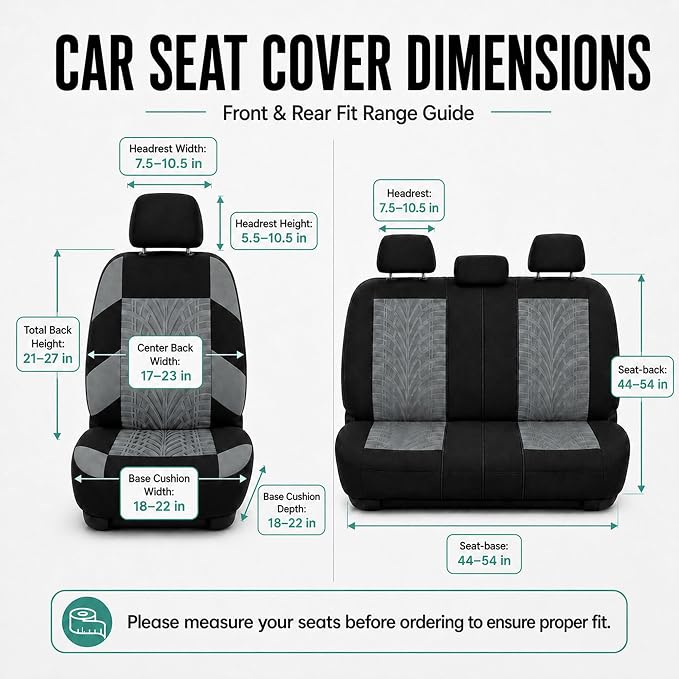 FH Group Full Set Travel Master Car Seat Covers, Airbag and Split Rear Car Seat Cover Universal Fit Interior Accessories for Cars Trucks SUV, Automotive Seat Covers, Gray