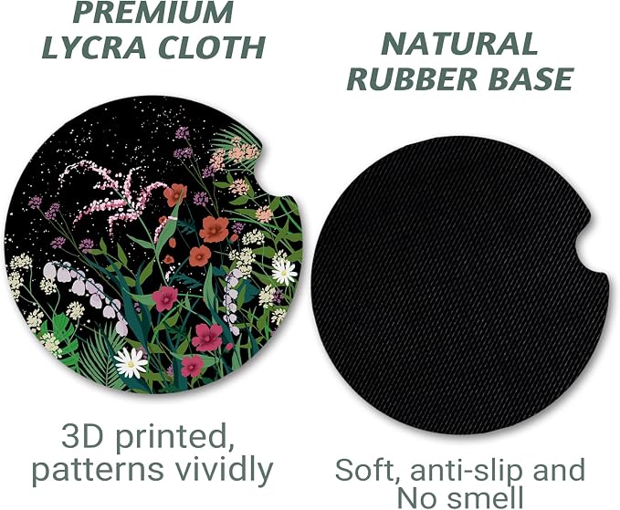 Yonlevres Car Coasters for Cup Holders，2.75" Anti Slip Rubber Mat with A Finger Notch, 2 Pack Car Cup Holder Coasters for Car Interior Accessories for Women Men Flower