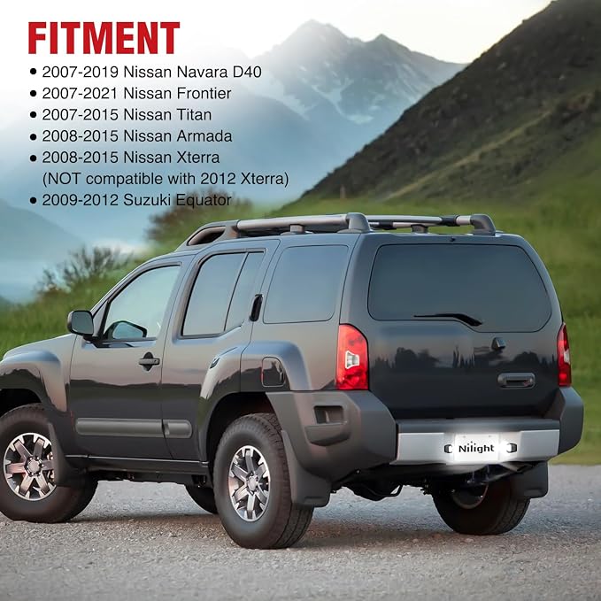 Nilight License Plate Light Compatible with 2007 2008 2009 2010 2011 2012 2013 2014 2015 2016 2017 2018 2019 2020 2021 Nissan Frontier Navara D40 2007-2015 Titan Armada Xterra Black Housing