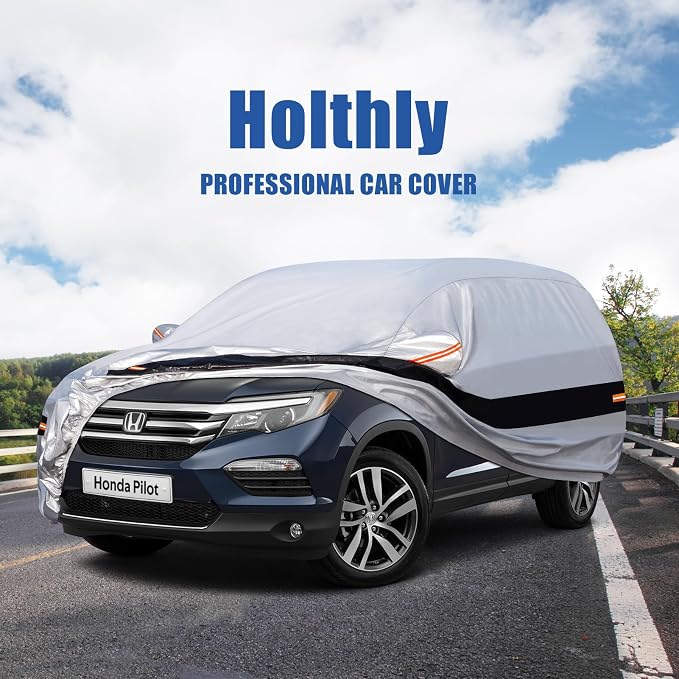 10 Layers SUV Car Cover Custom Fit for Honda Pilot (2008-2024) Waterproof All Weather for Automobiles, Outdoor Full Cover Rain Sun UV Protection.Silver