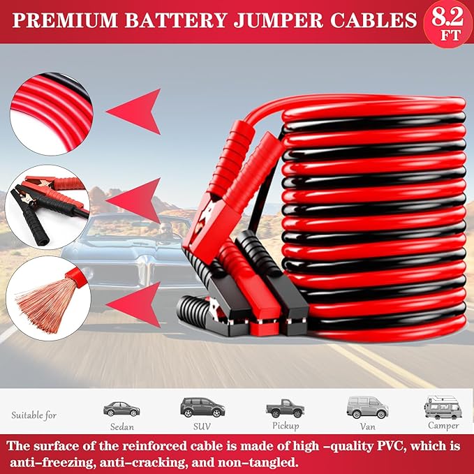 Auto Emergency Kits Vehicles with Jumper Cables headlamp Car Safety Kits | Car Emergency Roadside Tool Kit Tow Straps, Safety Hammer, Rainwear, Multi-tool Kit, Breakdowns Gifts for New Drivers