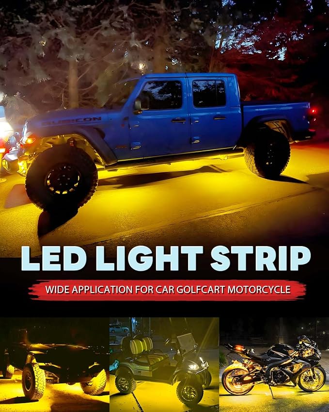 12V Led Light Strip 12.7" Waterproof Amber Led Light Strips for Car Golf Cart Motorcycles Truck Boat Led Strip Lights Yellow,Pack of 4