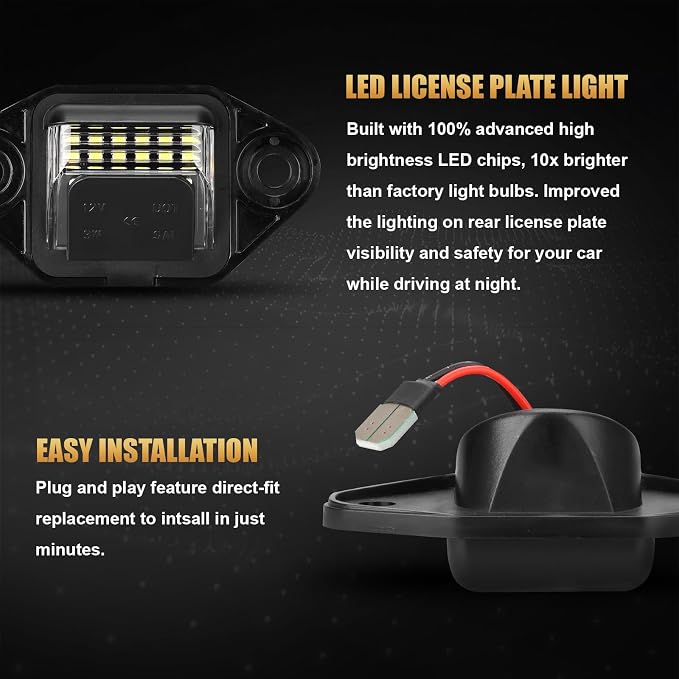 D-Lumina LED License Plate Light Tag Lamp Assembly for Fo'rd E150 E250 E350 E450 Econoline Van Super Duty, Powered by 18-SMD 6000K White LED Tag Light, Pack of 1