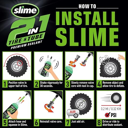 Slime 10193 Tire and Tube Sealant Puncture Repair Sealant, 2-in-1, Premium, Prevent and Repair, Suitable for Non-Highway Tires and Tubes, Non-Toxic, Eco-Friendly, 16oz Bottle