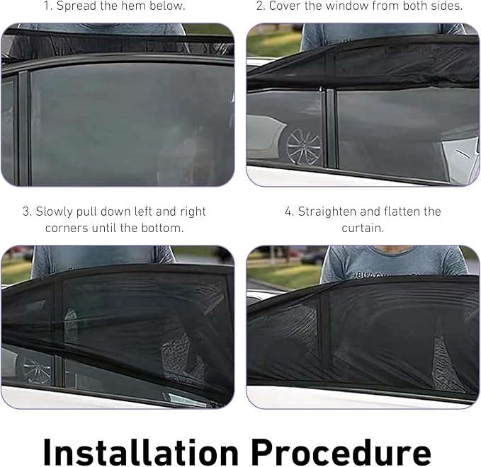 4PCS Car Window Shades, Mesh Side Window Sun Shade, Stretchy Front Rear Window Screen Covers, Breathable Mesh Sunshade for Camping, Heat Block Anti-UV Rays, Privacy, Universal for Sedan (CAR)