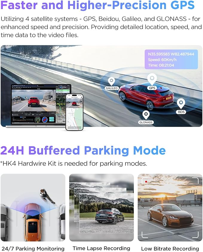 VIOFO A229 Pro 4K HDR Dash Cam, Dual STARVIS 2 IMX678 IMX675, 4K+2K Front and Rear Car Camera, 2 Channel with HDR, Voice Control, 5GHz WiFi GPS, Night Vision 2.0, 24H Parking Mode