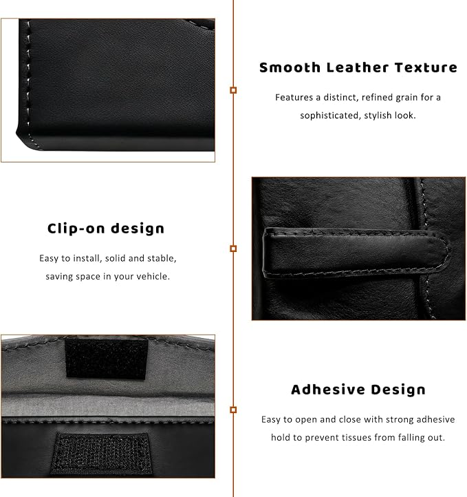 Car Visor Tissue Holder, Premium Leather Sun Visor Napkin Organizer with Tissue Refill, Universal Backseat Napkin Case Sunvisor Mask Holder for Cars SUVs Trucks RVs (Black)