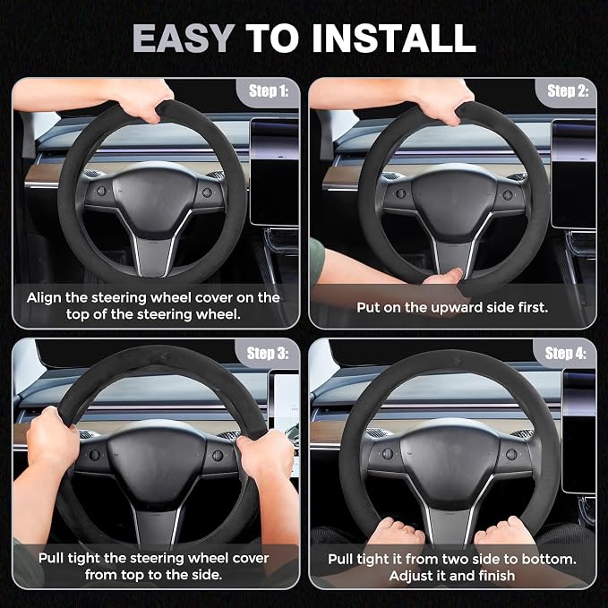 FLORICH Car Steering Wheel Cover Winter, Microfiber Suede Steering Wheel Covers with Anti-Slip Lining, Breathable Elastic Car Steering Wheel Protector Soft, Universal Standard Size 14-15 inch