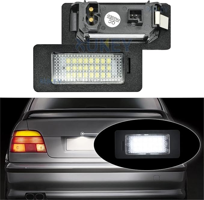 AUTOXBERT 2PCS LED License Plate Light Lamp for BMW 1 3 5 X Series E82 E88 E90 E91 E92 E93 E39 E60 E61 X1 X3 X5 X6 Rear Tag Lights Assembly Replacement, 6000K Xenon White&Error Free